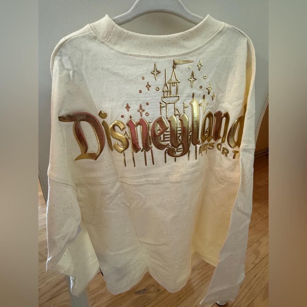 Disneyland Spirit Jersey Shirt kids S 5/6 Cream Gold Foil Glitter Long Sleeve